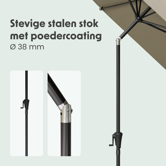 LifeGoods Parasol - Tuin - Ø346 cm - 30° Kantelbaar - Waterdicht - UPF50+ - Taupe