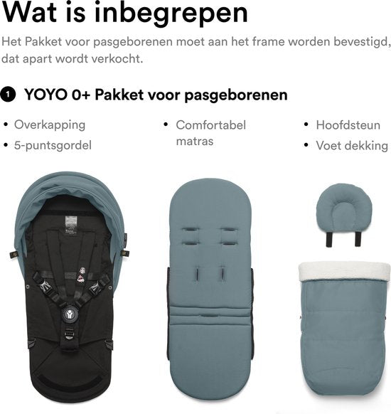 Stokke YOYO 0+ Newborn Pack, Aqua - Inclusief matras, uitschuifbare luifel en vijfpuntsgordel - Vereist YOYO-frame (apart verkrijgbaar)