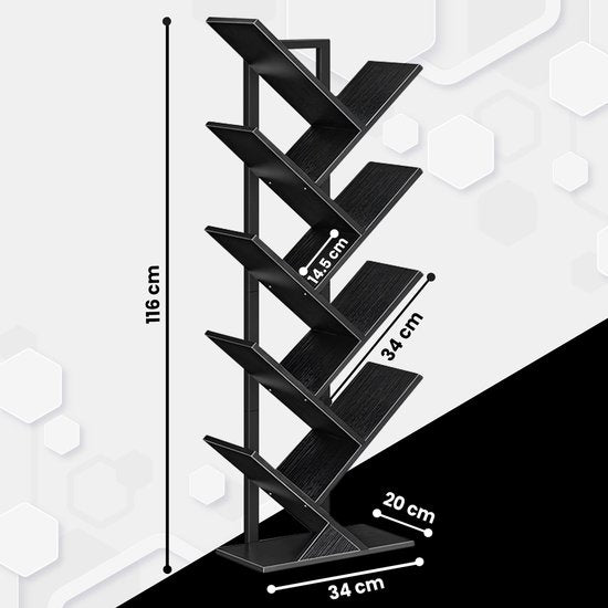 Bayt Boekenkast - Boekenrek - Boekenplank - Industrieel Hout - Zwart - 116x20x34 cm