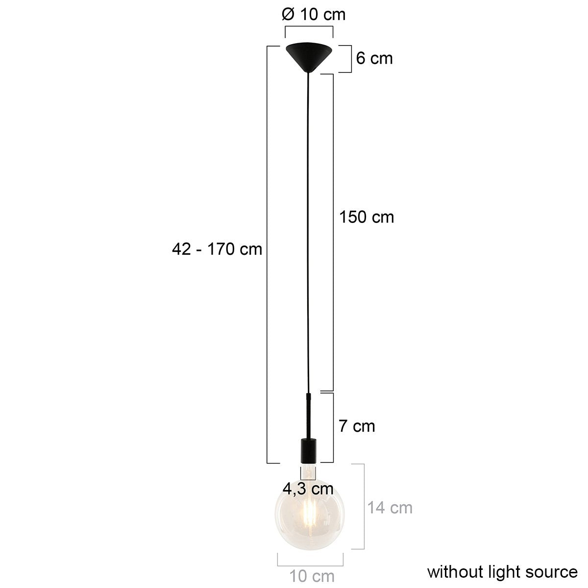Hanglamp Minimalics 2701ZW Zwart - Verstelbaar in hoogte (42-170 cm) - Kunststof, Metaal - Mexlite