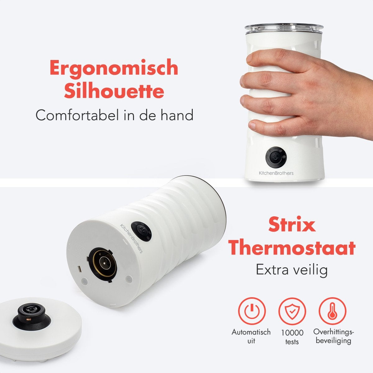 KitchenBrothers - Elektrische Melkopschuimer & Warmhoudfunctie - 240 ml - Wit RVS - 4-in-1 Functie - Modern Keukendesign - Inclusief Garde en Anti-aanbaklaag