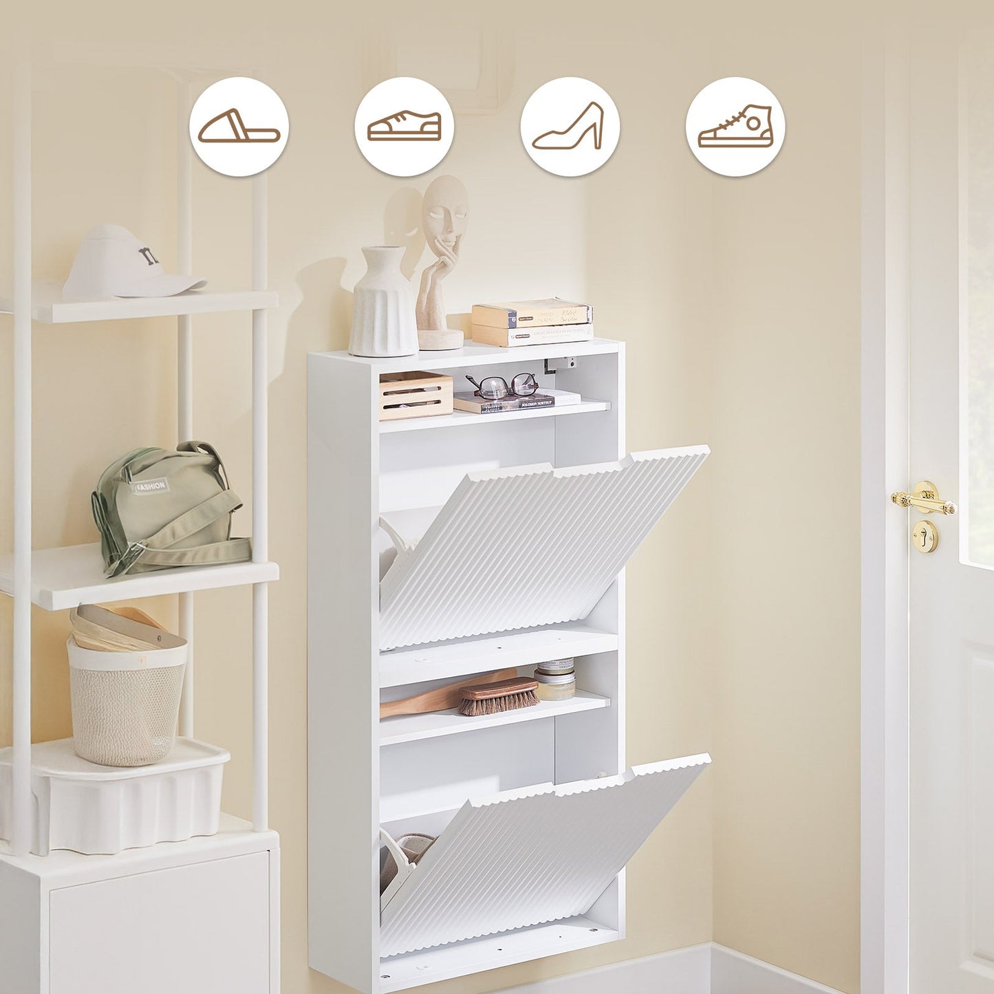 sobuy schoenenkast - 50 × 19 × 100 cm - wit – ultradun & flexibel te monteren