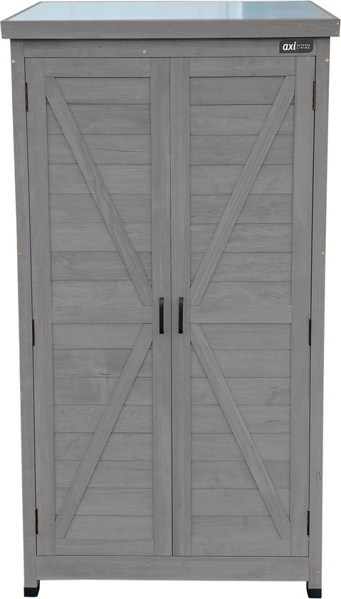 AXI Hugo houten opbergkast Warm Grijs - Tuinkast met Verzinkt dak - 3 legplanken en bodem - FSC hout - Magneetsluiting - 85x52x174cm