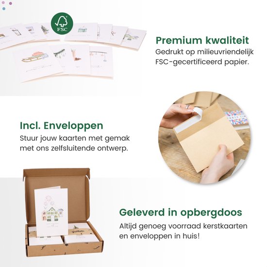 Partizzle 36x Luxe Kerstkaarten met Enveloppen Set - Nieuwjaarskaarten - 2025 Collectie / 12 Ontwerpen