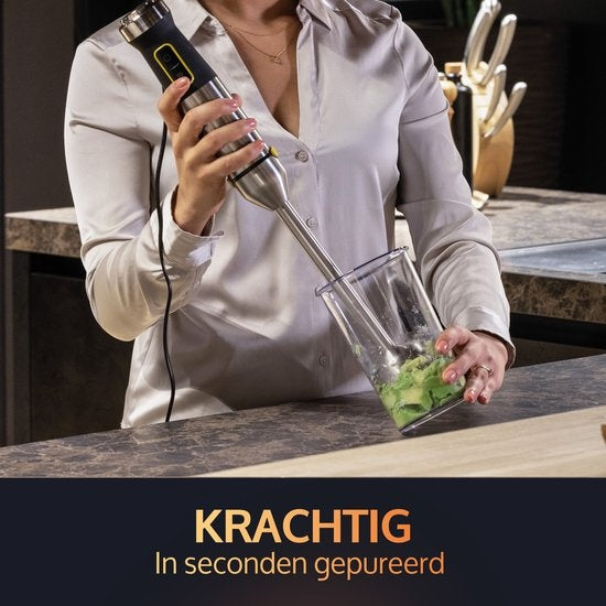 JAP Appliances – ForceBlend F1 Staafmixer – 1200 W & 800 ml – Voorzien Van 21 Snelheden En Titanium Messen – Voor Smoothies En Babyvoeding – Zilver Rvs