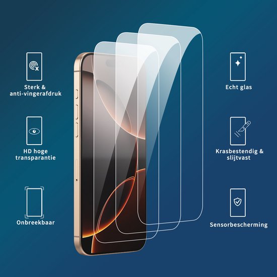 Podec Screenprotector en Camera Lens Protector geschikt voor iPhone 16 Pro Max - Gehard Beschermglas - Transparant en Krasbestendig - Tempered Glass Screen Cover - 3 + 3 Stuks