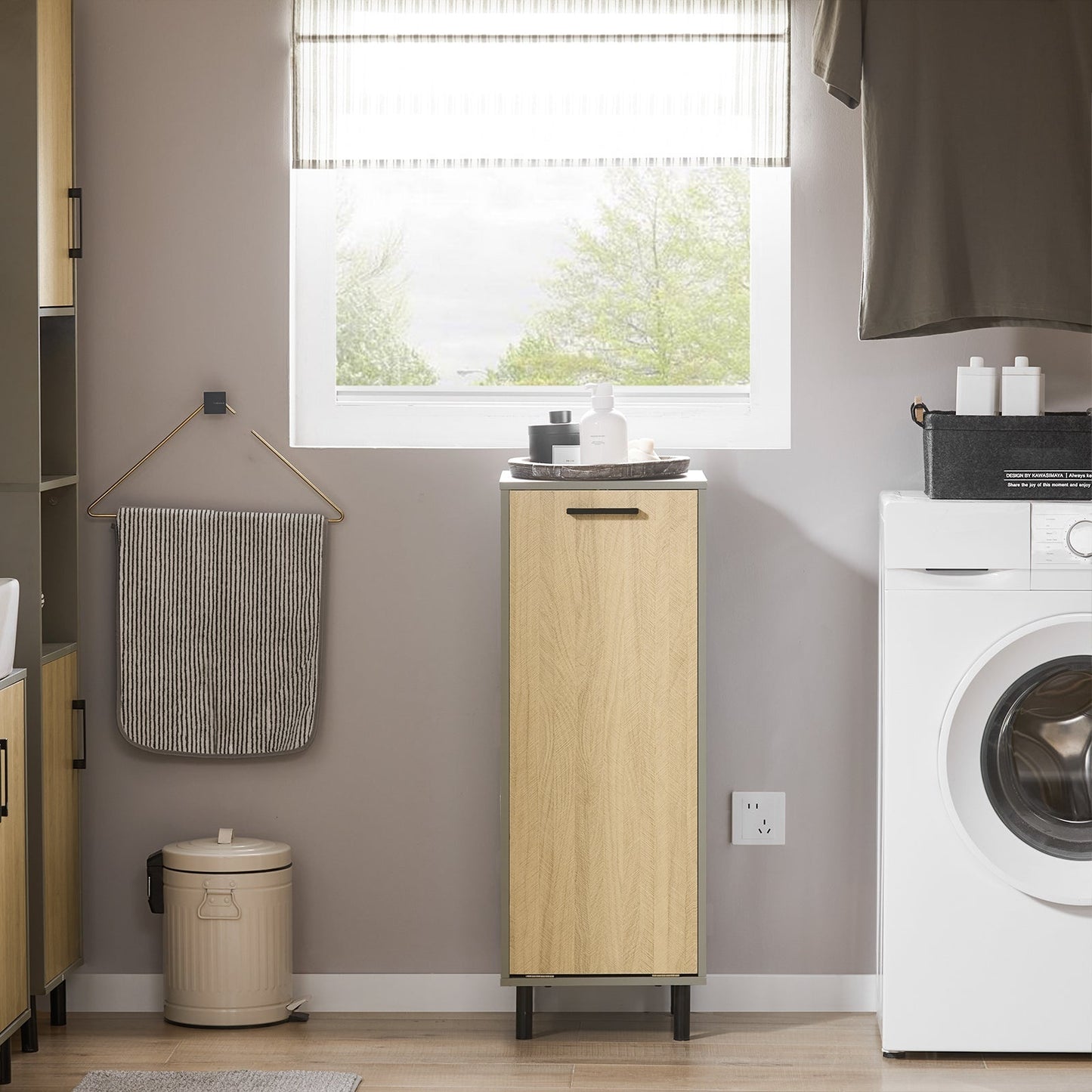 SoBuy Wasmand kastje - Lage kast - 31.5 x 30 x 86cm - Grijs