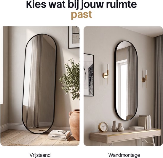 Infinity Goods Wandspiegel Ovaal - 160x50 cm - Design Spiegel - Wandmontage Spiegel - Metalen Rand - Modern - Kleedkamer Spiegel - Zwart