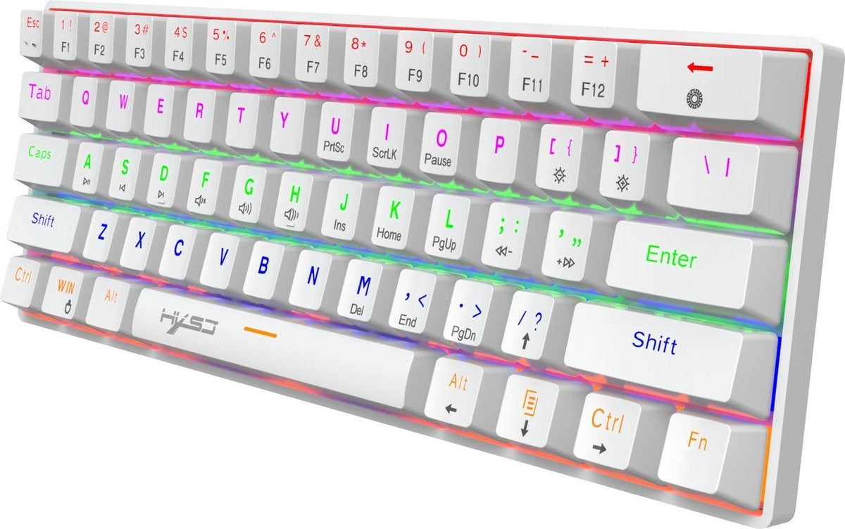 HXSJ V900 Bedrade Mechanisch Gaming Toetsenbord - RGB Verlichting - QWERTY - 61 Keys - Blue Switch - Wit