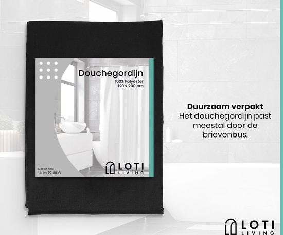 Loti Living Douchegordijn Anti Schimmel – Zwart - Inclusief ringen – Waterdicht - Polyester - Douchegordijn 120x200 cm
