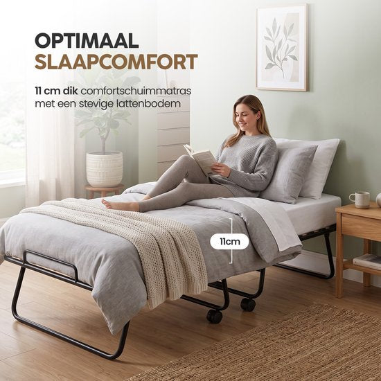 Infinity Goods Opklapbed Comfort 90 x 200 CM - Logeerbed - 1 Persoons - Vouwbed - Matras & Lattenbodem - Incl. Beschermhoes