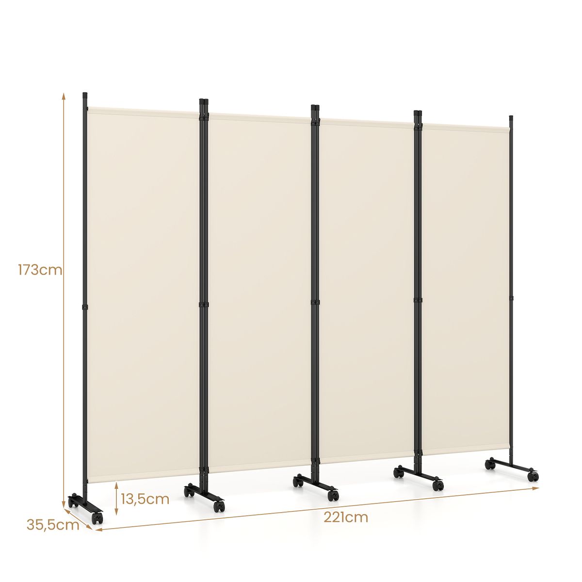 Coast 4-delige ruimteverdeler op wieltjes - opvouwbaar - inkijkbescherming - beige - 1 stuks