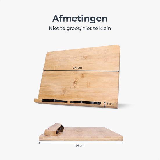 Castagnola Verstelbare Boekensteun - Boekenstandaard met 5 Standen - Boekenhouder Bamboe - Tablethouder - Kookboeken en Leesboeken