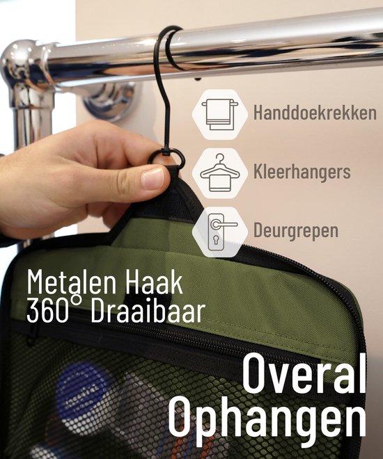 D&D Wanderlust Toilettas met Haak - Ophangbare Luxe Travel Organizer met 10 vakken - Groen - Unisex Dames & Heren - 6 liter inhoud - Reis Toilettas Hangend Groot - Make up Tasje