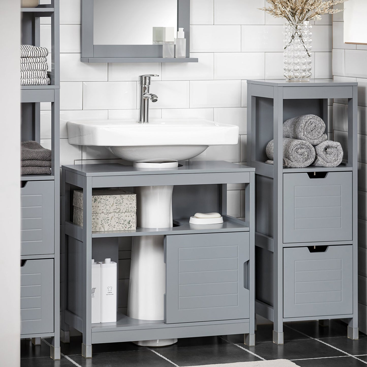 SoBuy Wastafelonderkast FRG128-II-SG - 2 Deuren - 1 Open Plank - 30 x 60 x 60 cm - Grijs
