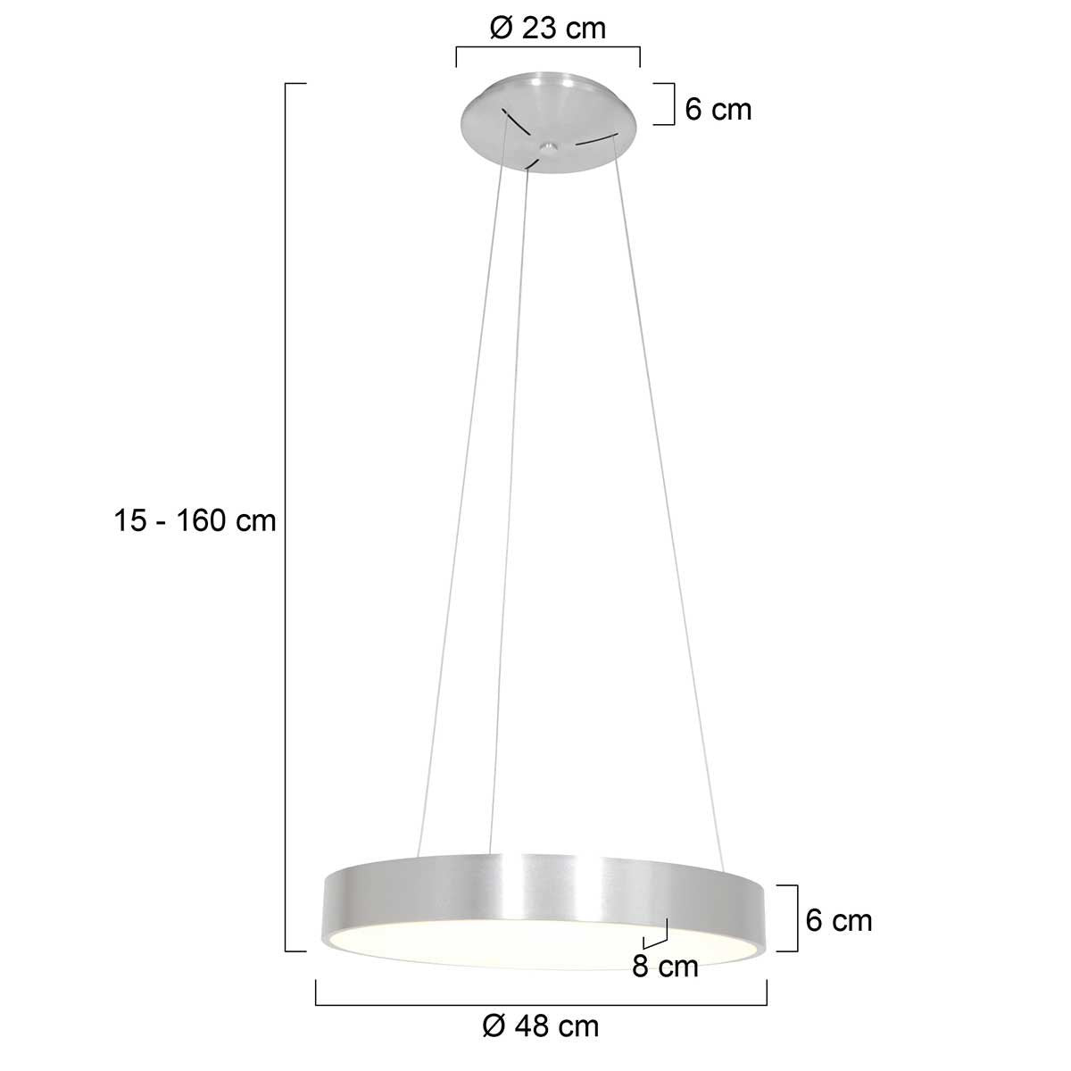 Hanglamp Ringlede 2695ZI Zilver rond 48cm, hoogte verstelbaar, gemaakt van kunststof en staal, Steinhauer modern design voor binnengebruik