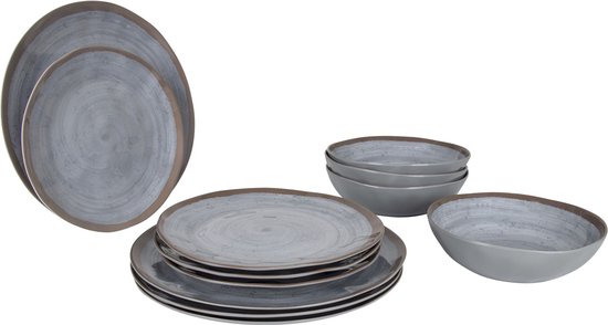 Bo-Camp - Servies - Halo - 12 Stuks - Grijs