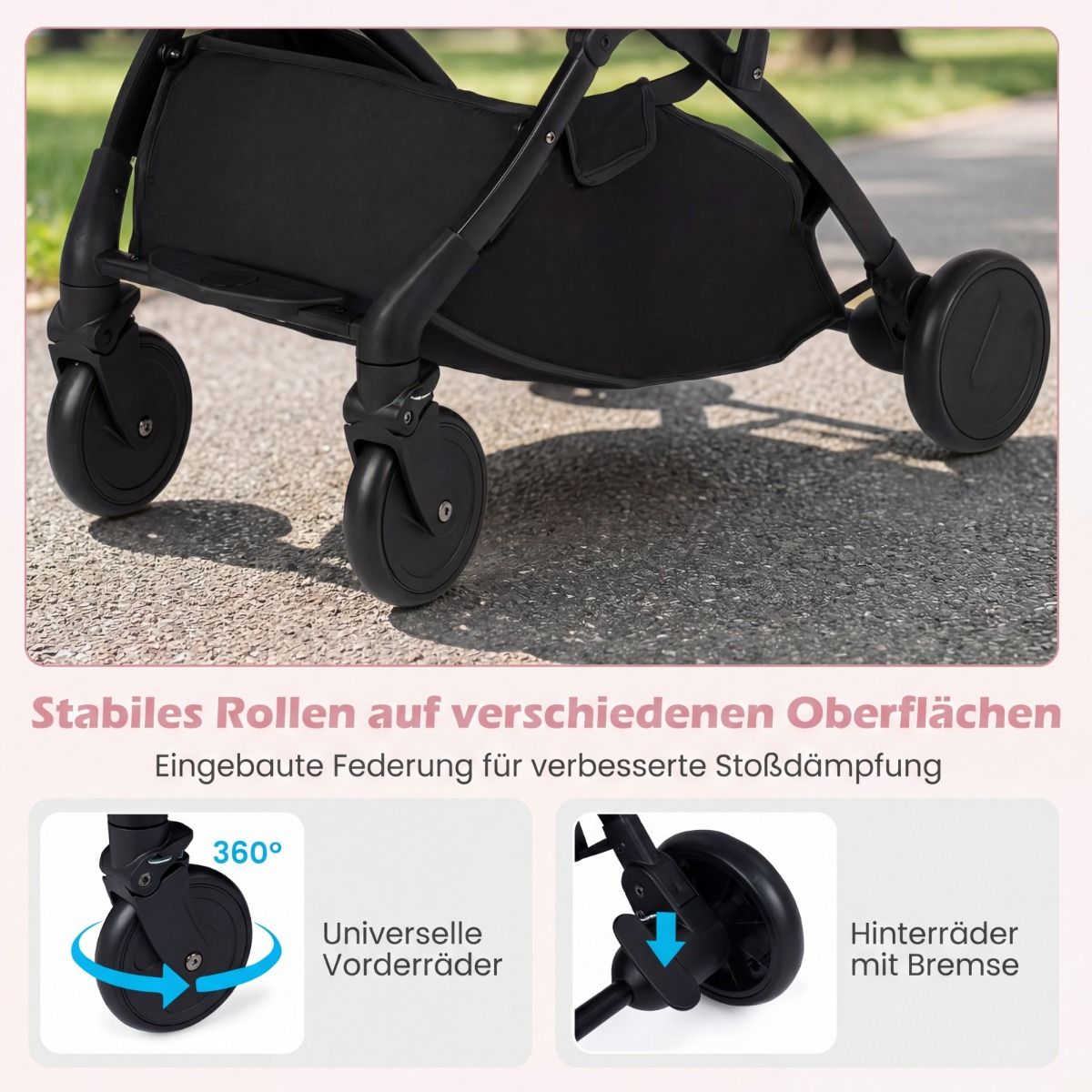 Coast Kinderwagen - inklapbaar - verstelbare rugleuning en voetsteun - roze