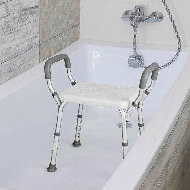 Coast Douchekruk – Hoogte Verstelbaar – Aluminium – Met Armleuningen & Antislip Rubberen Voeten – 59 x 43 x 54-67 cm