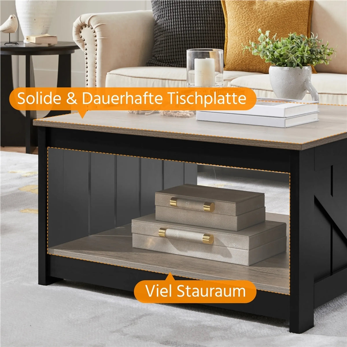 Yaheetech Salontafel Vierkant – 80 x 80 x 45 cm – Voorzien Van Ruim Opbergvak En Schuurdeur-Design En Houtnerf Fineer – Voor Woonkamer En Zithoek – Grijs E1 MDF