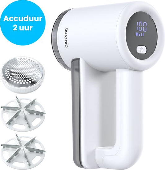 Auronic Elektrische Pluizenverwijderaar Pro - Pluizentondeuse - Accuduur 120 minuten - Oplaadbaar - LED display - Ontpluizer - Wit