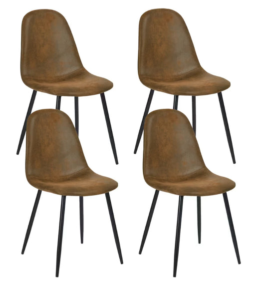 Urban Meuble Eetkamerstoelen Set van 4 - Suède en Metaal - 46,5 x 43,5 x 83 cm - Vintage Bruin