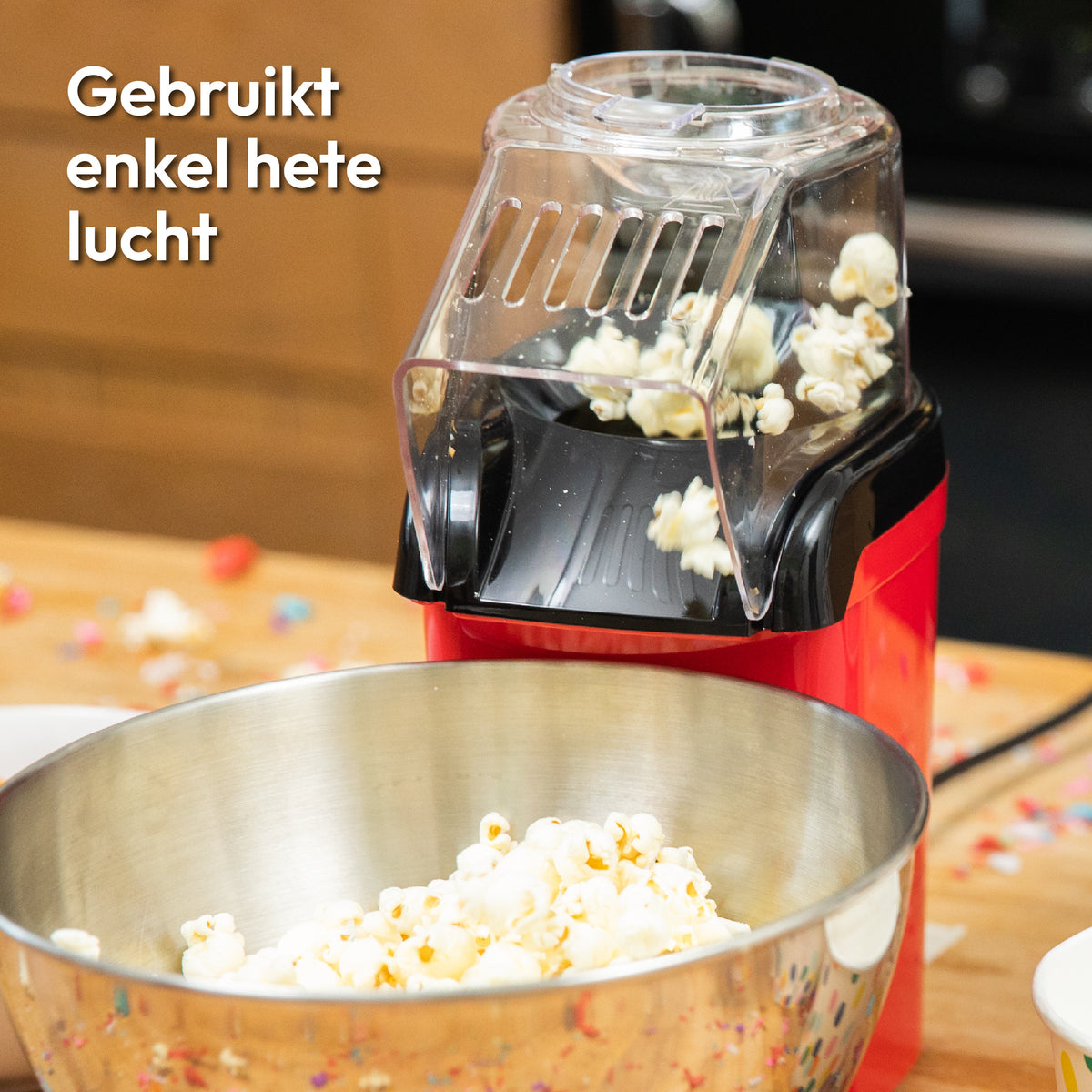 Gadgy Popcorn Machine - Hetelucht Popcornmakers - 1200 watt - 27 cm - Popcornmaker Kinderfeestje
