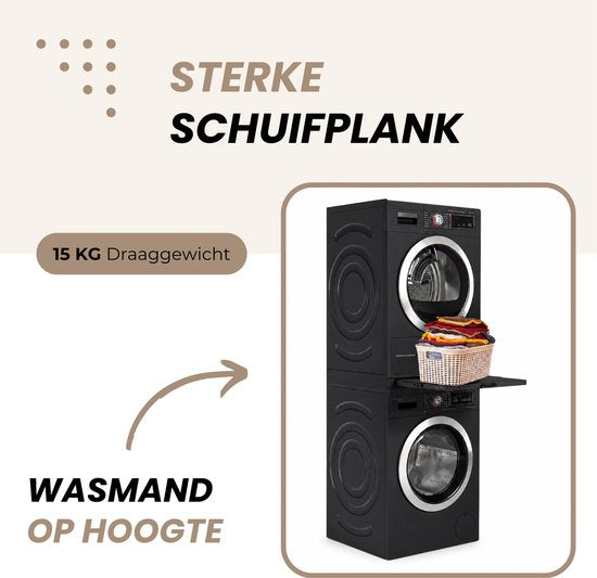 Dastium Home - Zwarte Stapelkit Wasmachine en Droger - Stapelset Wasmachine en Droger - Tussenstuk Wasmachine en Droger - Universeel - Zwart