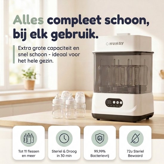Numsy 5-in-1 Flessen Sterilisator en Droger Max - Geschikt tot 11 Flesjes Flessen Sterilisator En Droger - Flessensterilisator Baby