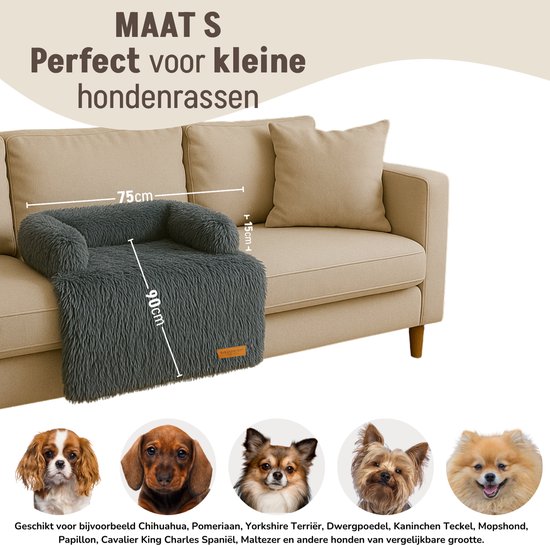 By Cee Cee Origineel Hondendeken Bank – Hondenkleed Bank - Hondenmand - Premium - Volledig Afritsbaar - Donkergrijs - 75x90 - Maat S