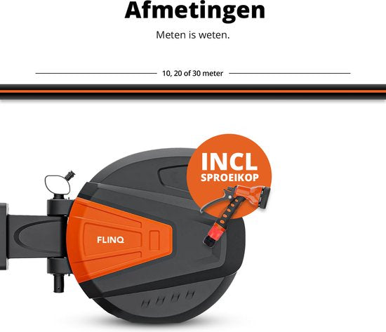 FlinQ Tuinslanghaspel 10 meter - Slanghaspel Automatisch - 180° draaibare Muurhaspel - Wandslangenbox met Tuinslang, Haspel en Sproeikop - 9 Sproeistanden