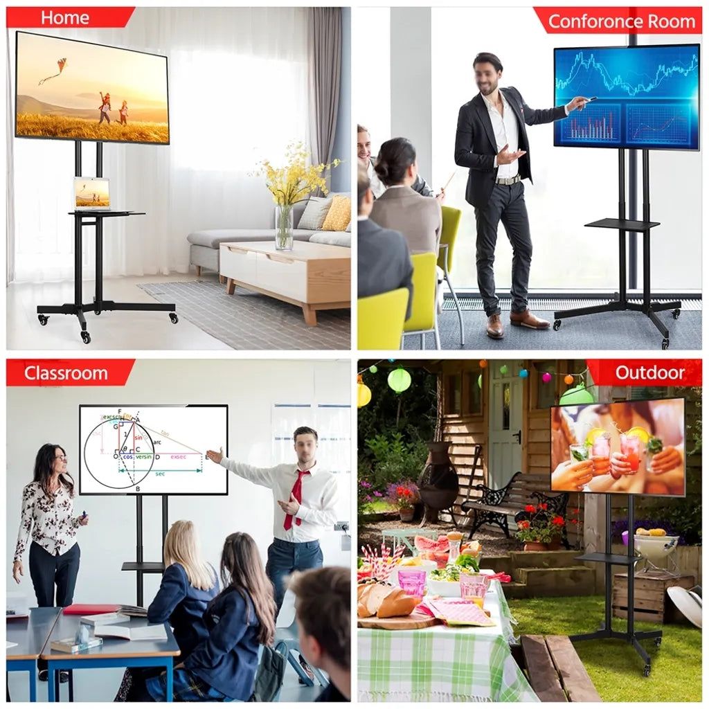 Yaheetech TV-Standaard 32-75 Inch op Wielen met Dubbele Stang, Zwart
