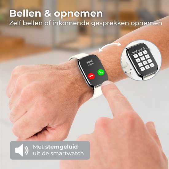 Nuvance - Smartwatch Heren & Dames met Bluetooth - IP68 Waterdicht - Geschikt voor alle Smartphones - Stappenteller en Hartslagmeter - Zilver