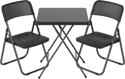 LifeGoods Bistroset - 3-delig - Inklapbaar - Rattan Look - Tuinset met Bijzettafel - Zwart - 200kg Draagkracht - Weerbestendig