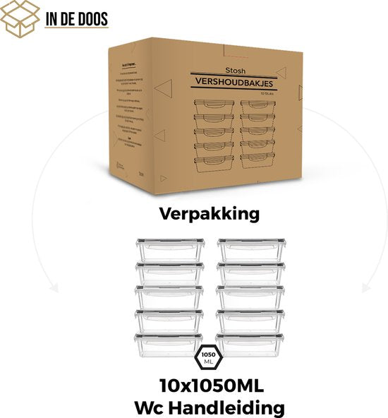 Stosh Vershoudbakjes - Meal Prep Bakjes - Diepvriesbakjes - 10 Stuks - 1L - Plastic - BPA vrij
