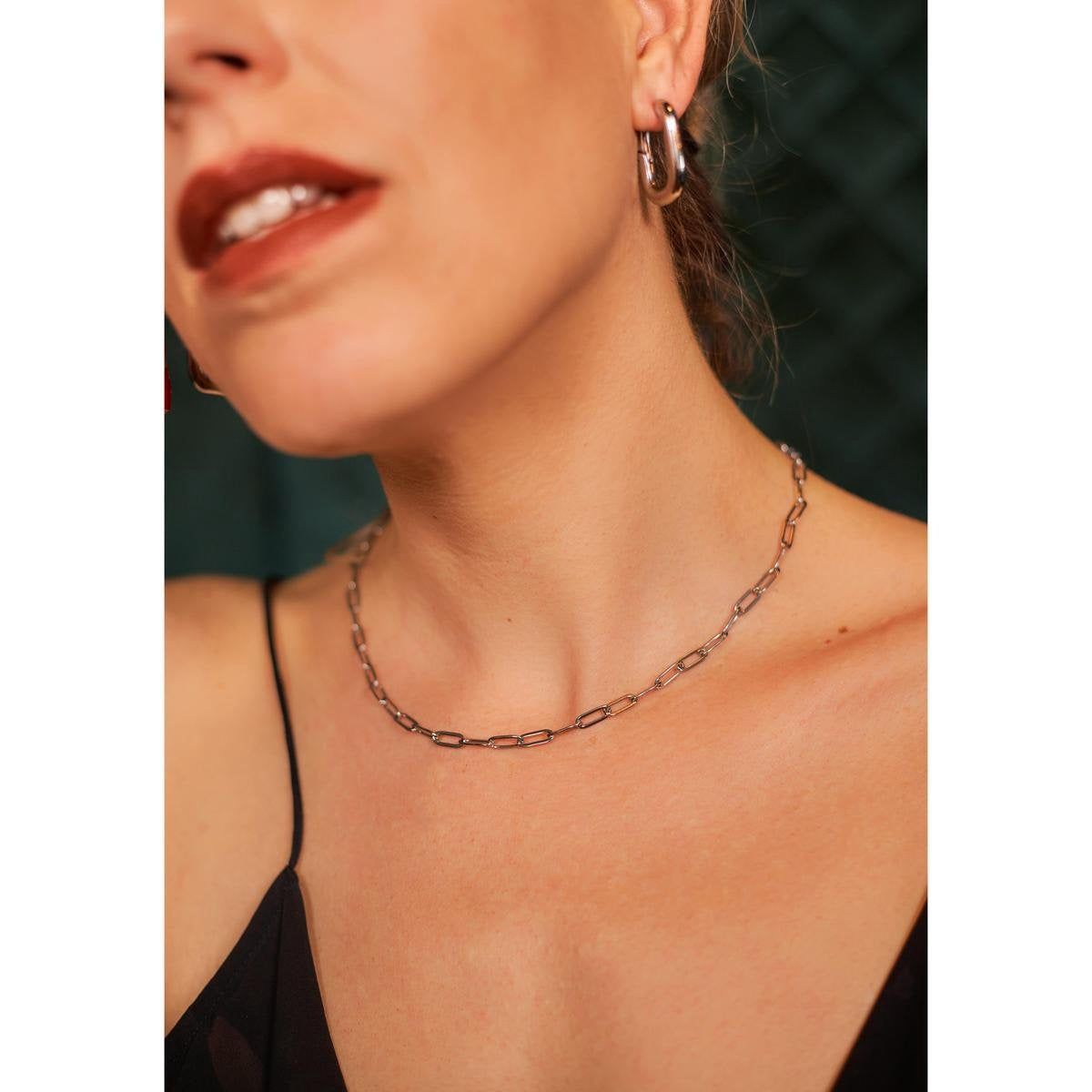 Laura Ferini Dames Ketting Catena Zilver - Zilverkleurige Schakelketting - 18K Witgoud Verguld - Halsketting - Collier - Sieraad - Accessoires - Dames Ketting