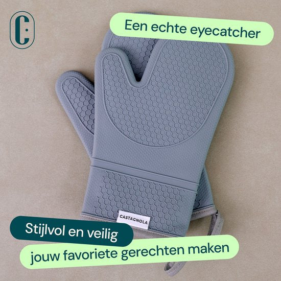 Castagnola Ovenwanten - Hittebestendige Overhandschoenen - Siliconen Ovenwanten - Hittebestendig tot 250°C - EN407 Gecertificeerd - Katoen - Grijs