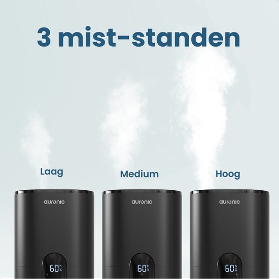 Auronic Luchtbevochtiger - 4 Liter - 40m2 - Geschikt voor Woonkamer, Kantoor, Slaapkamer, Babykamer en Meer - Met Aromatherapie - BPA-Vrij - Zwart