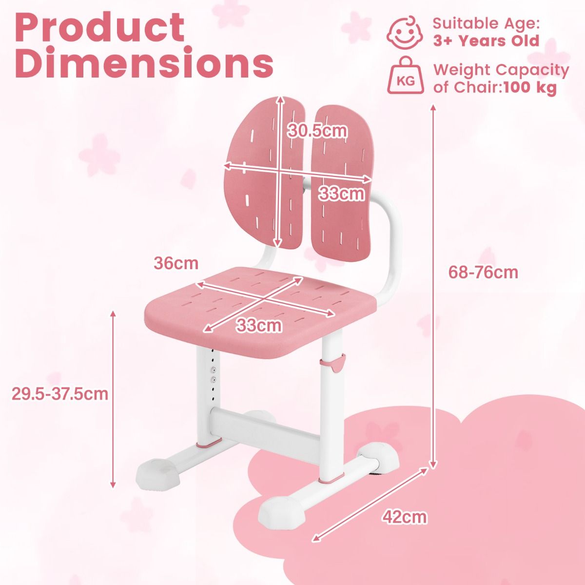 Coast Verstelbare Kinderstoel - Dubbele rugsteun - Ergonomisch - Roze