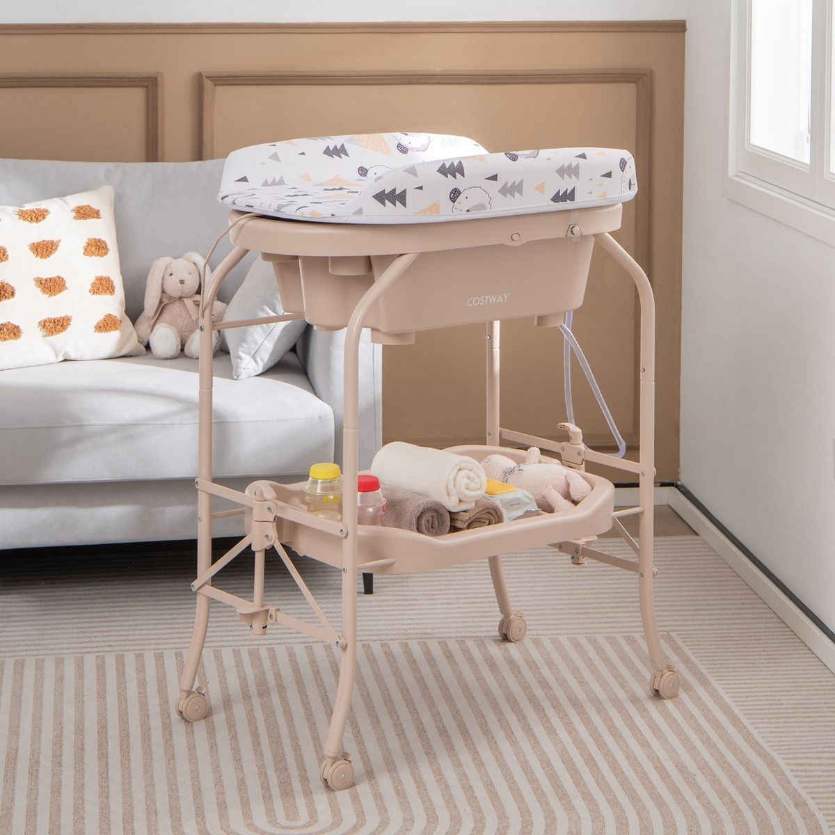 Coast Verschoontafel Met Badkuip - Opvouwbaar - 86 x 50 x 100 cm - Beige