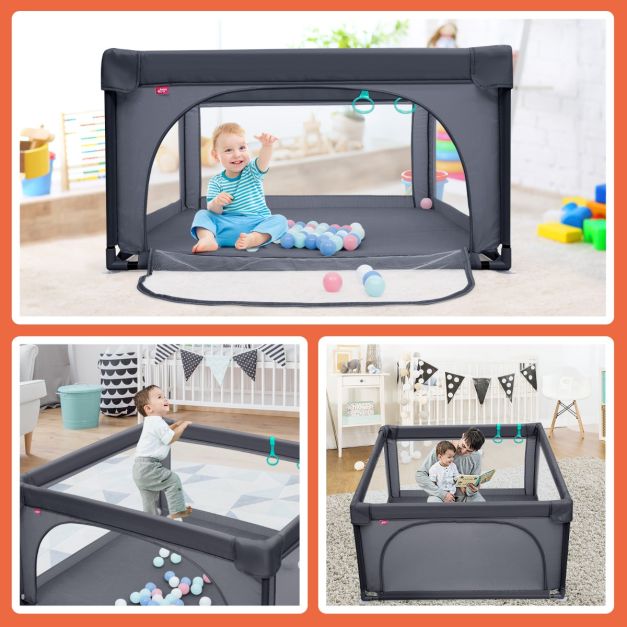 Coast - Babybox met 50 Speelballen - Ademend Gaas - 120 x 120 cm - Donkergrijs