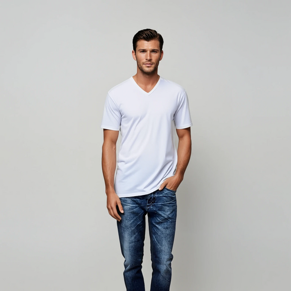 3x LebasQ Fit T-Shirt – V-hals Regular Fit – Wit – Maat L – 180 gsm – 95% BCI-katoen