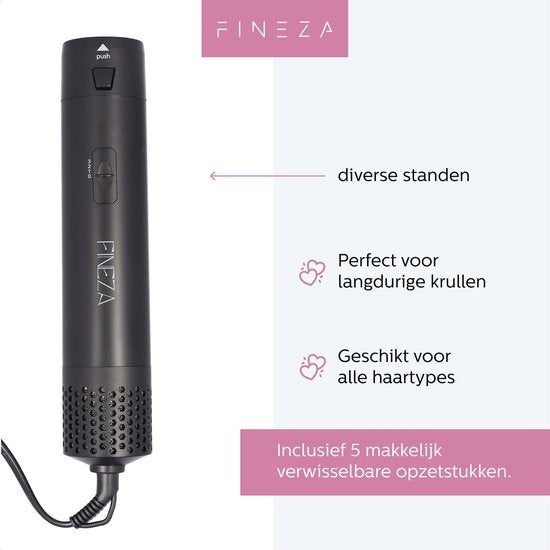 Fineza Multifunctionele Krultang - 5 in 1  - Föhnborstel - Krulborstel - Kort & Lang Haar - 800W - Zwart
