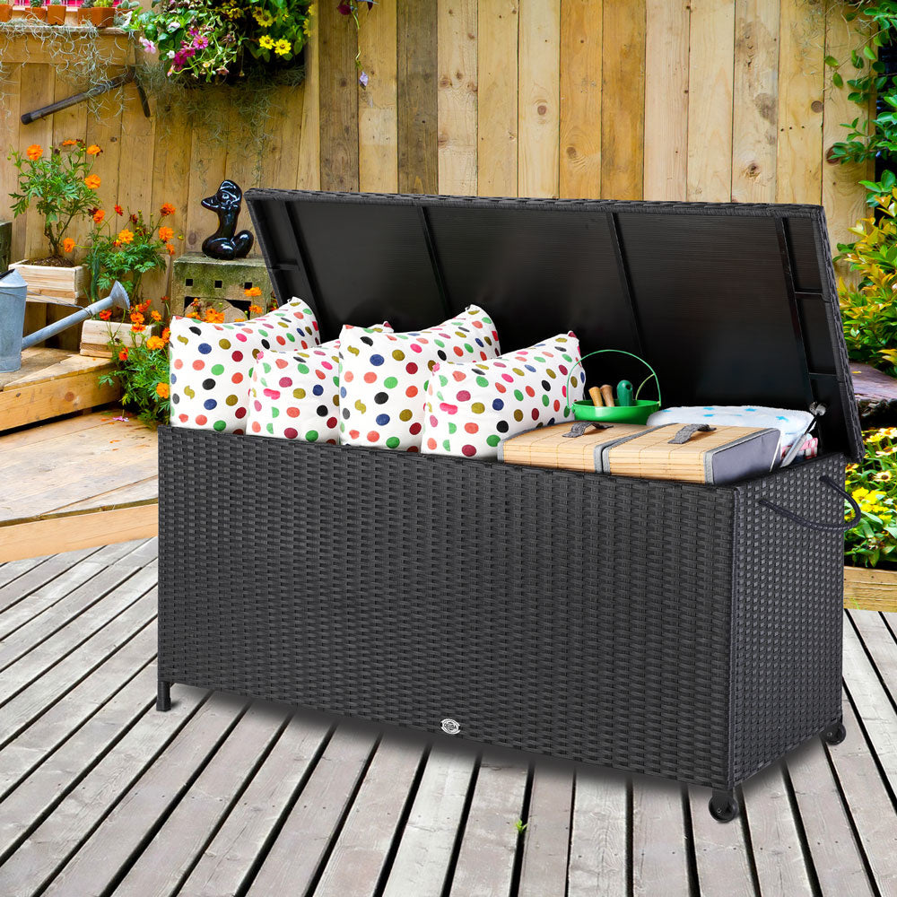 Casaria Opbergbox polyrotan op wielen zwart 122 x 56 x 61cm