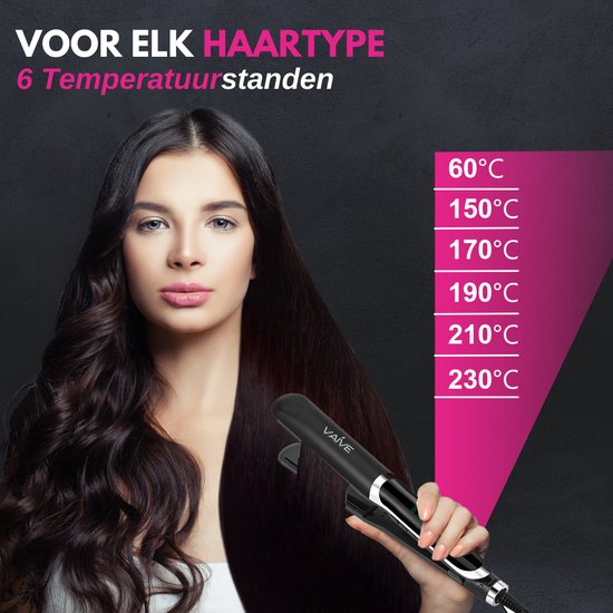 VAIVE Stijltang - 2 in 1 - Stijlen en Krullen - Keramisch - 60ºC - 230ºC - Krultang