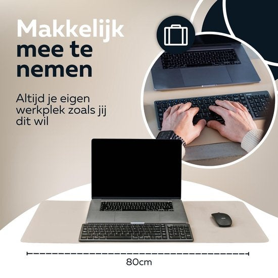 WURK Professionele Bureau Onderlegger Kunstleer - Bureau Organizer - Inclusief Kabel Clip - Beige - 80x40