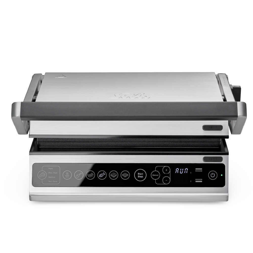 Solis Contact Grill Pro Tafelgrill - Grijs – 37 x 37 x 17 cm – 2000 W – PFAS-vrij – Uitklapbaar 180°