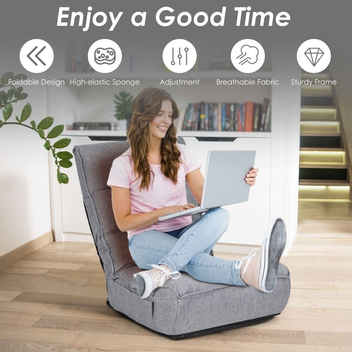 Coast Floor-Making Stoel 4-voudig verstelbare gamingvloer Sofa met rugleuning grijs