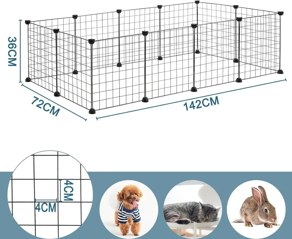 EUGAD buitenverblijf voor kleine dieren - voor binnen en buiten - zwart metalen gaas