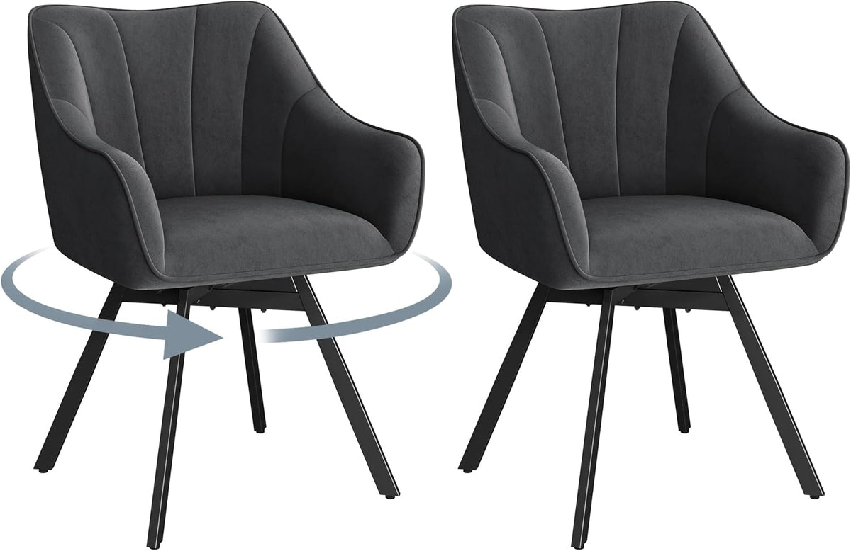 Draaibare Eetkamerstoelen Set van 2 met Armleuningen en Fluwelen Bekleding Donkergrijs